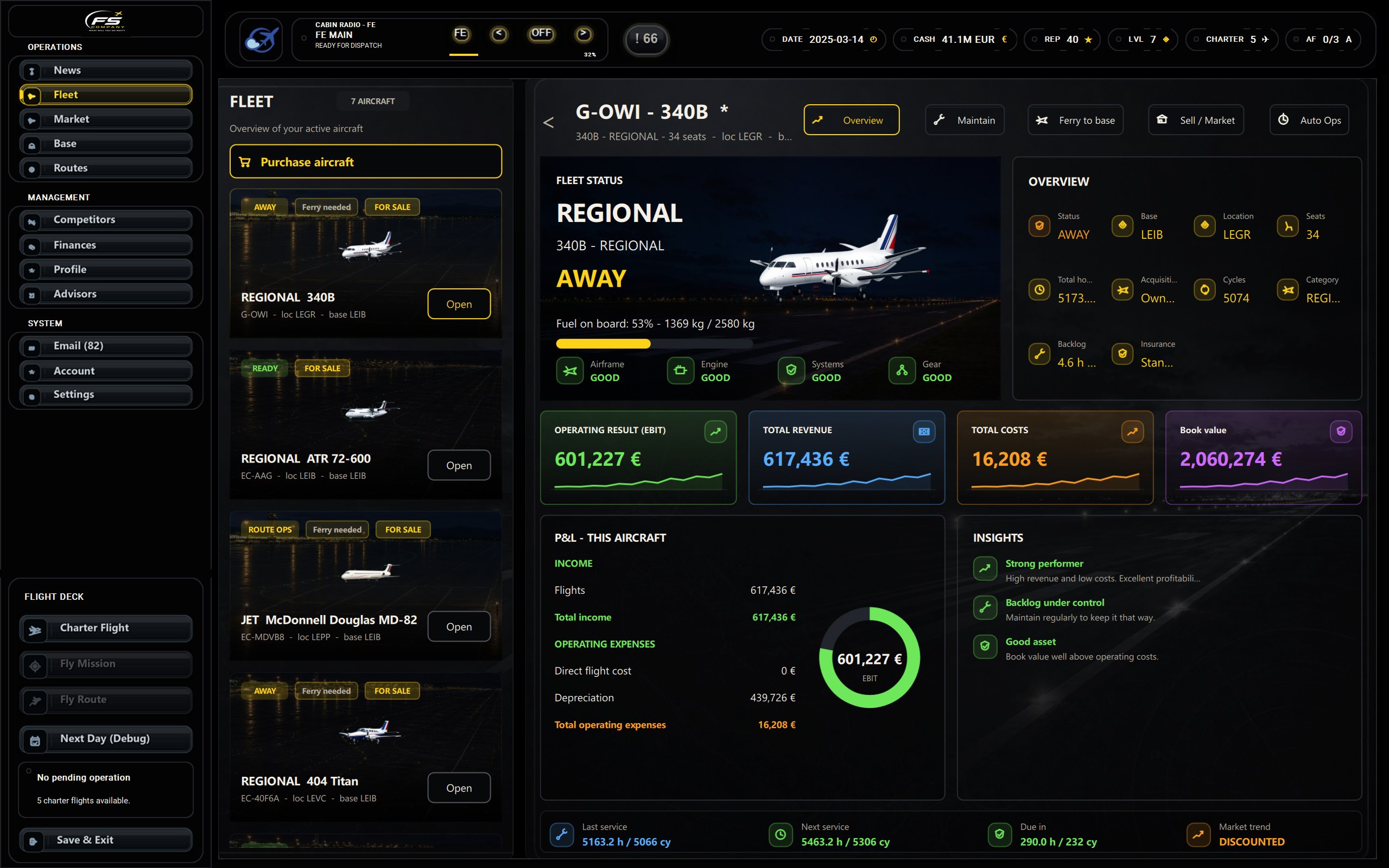 FSCompany fleet and finance detail